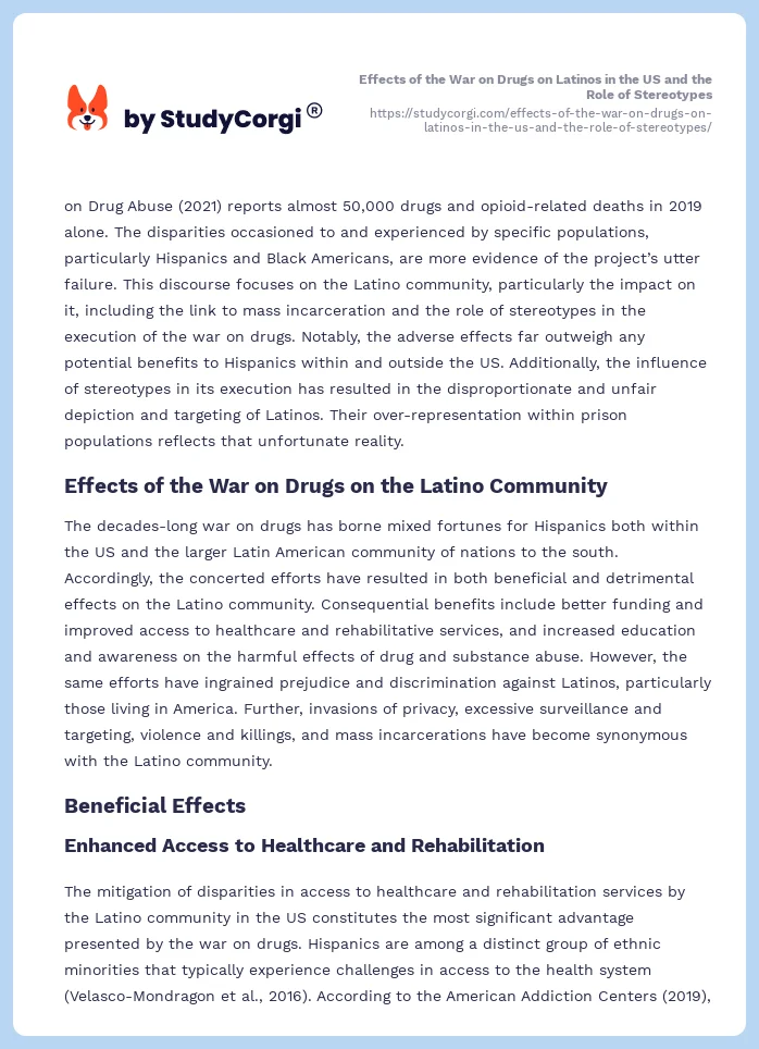 Effects of the War on Drugs on Latinos in the US and the Role of Stereotypes. Page 2
