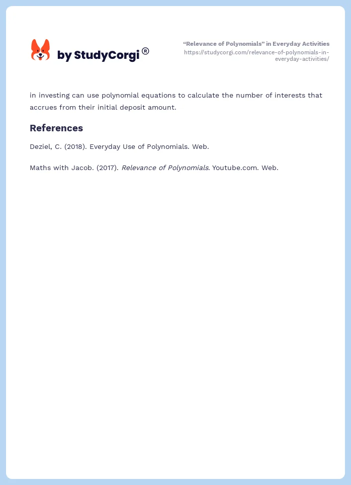 “Relevance of Polynomials” in Everyday Activities. Page 2
