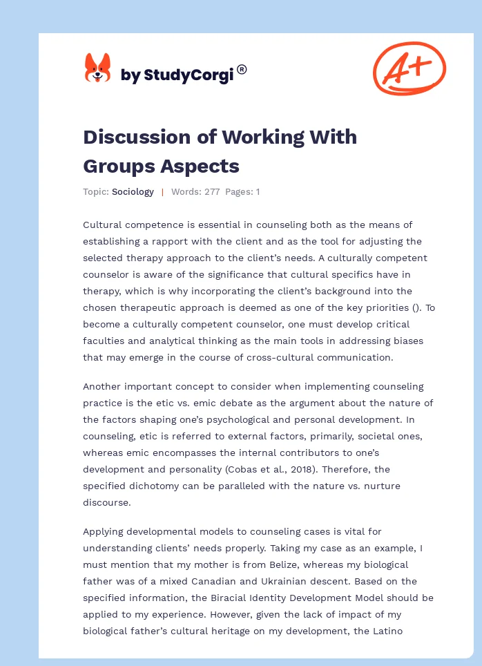 Discussion of Working With Groups Aspects. Page 1
