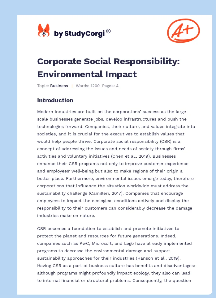 Corporate Social Responsibility: Environmental Impact. Page 1