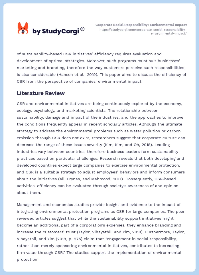Corporate Social Responsibility: Environmental Impact. Page 2