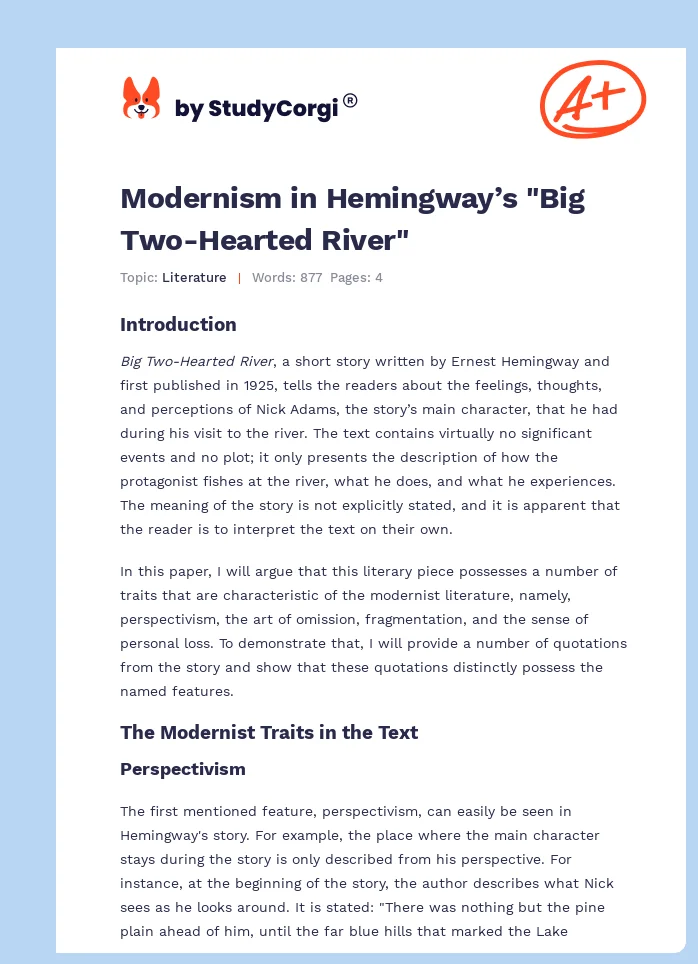Modernism in Hemingway’s "Big Two-Hearted River". Page 1