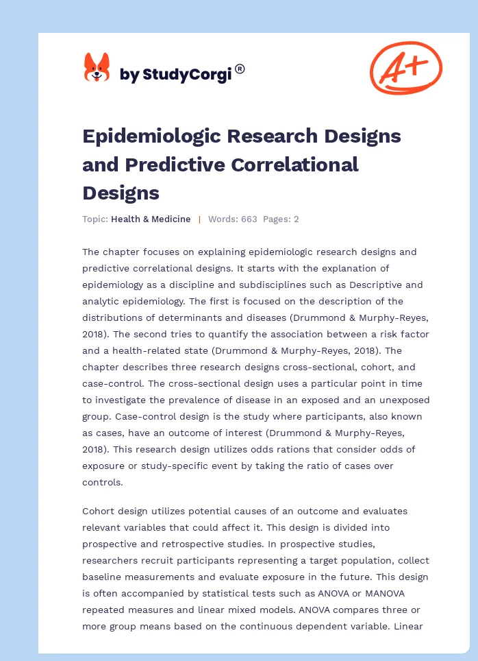 Epidemiologic Research Designs and Predictive Correlational Designs. Page 1