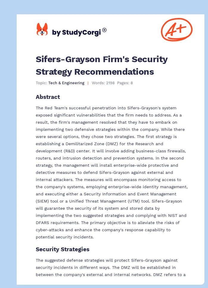 Sifers-Grayson Firm's Security Strategy Recommendations. Page 1