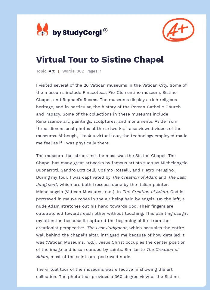 Virtual Tour to Sistine Chapel. Page 1