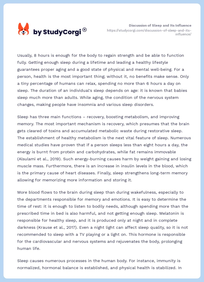 Discussion of Sleep and Its Influence. Page 2
