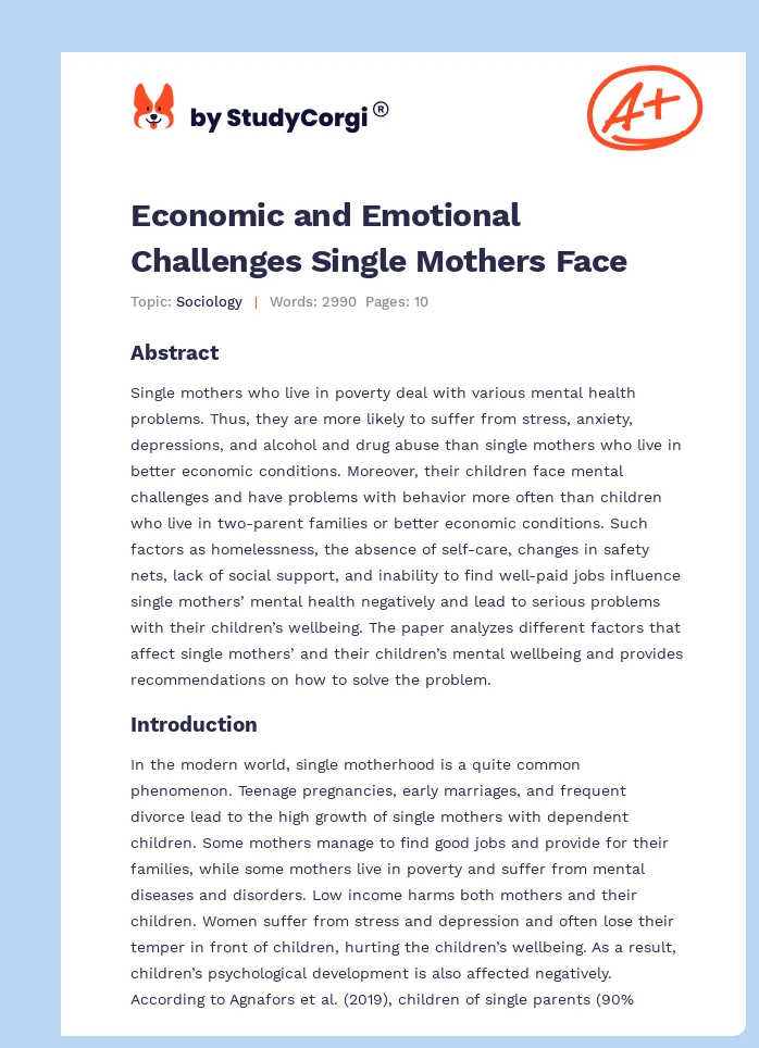 Economic and Emotional Challenges Single Mothers Face. Page 1