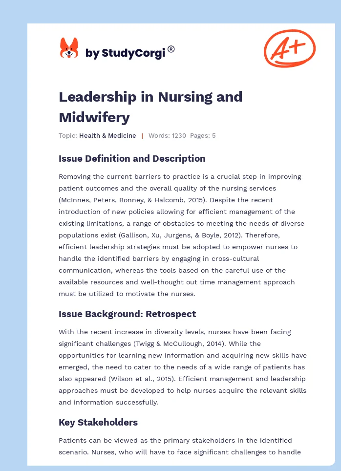 Leadership in Nursing and Midwifery. Page 1