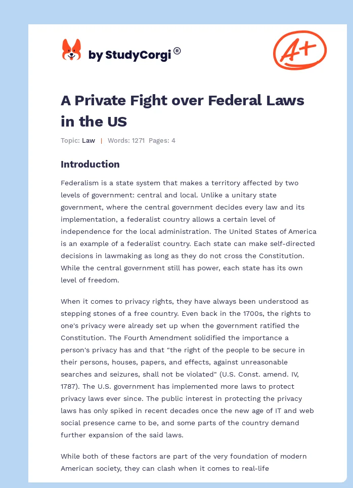 A Private Fight over Federal Laws in the US. Page 1