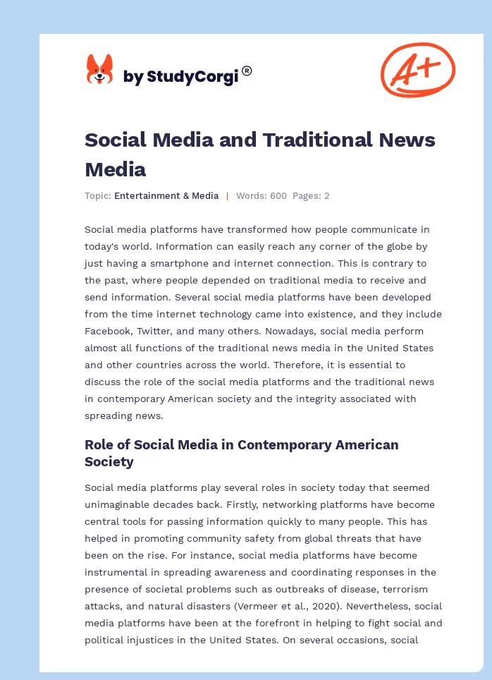 Social Media and Traditional News Media. Page 1