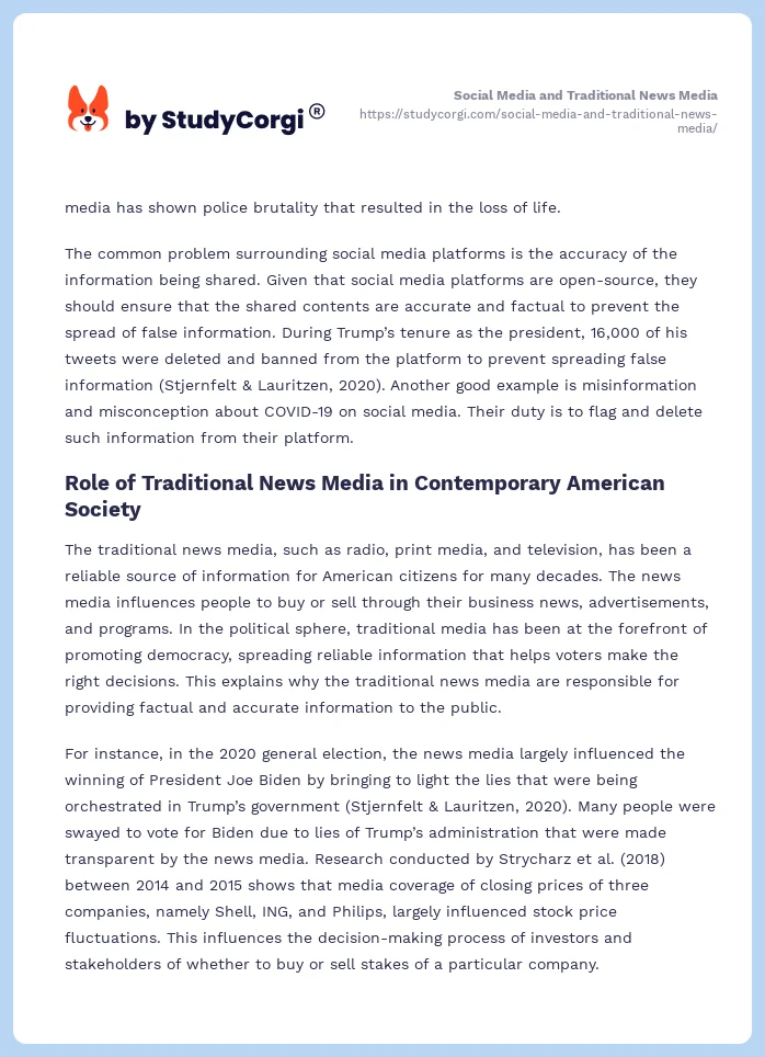 Social Media and Traditional News Media. Page 2
