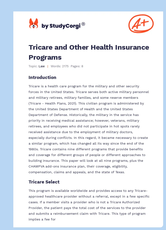 Tricare and Other Health Insurance Programs. Page 1