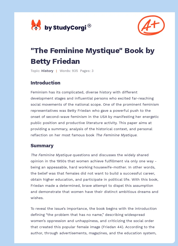 "The Feminine Mystique" Book by Betty Friedan. Page 1
