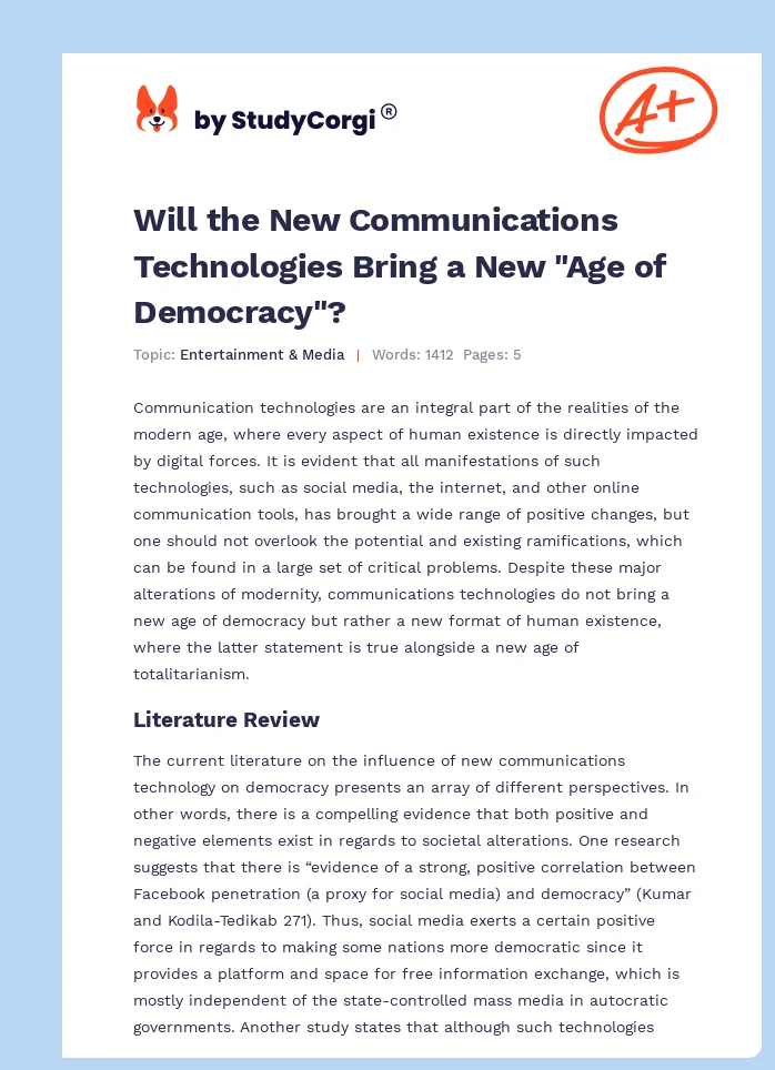 Will the New Communications Technologies Bring a New "Age of Democracy"?. Page 1