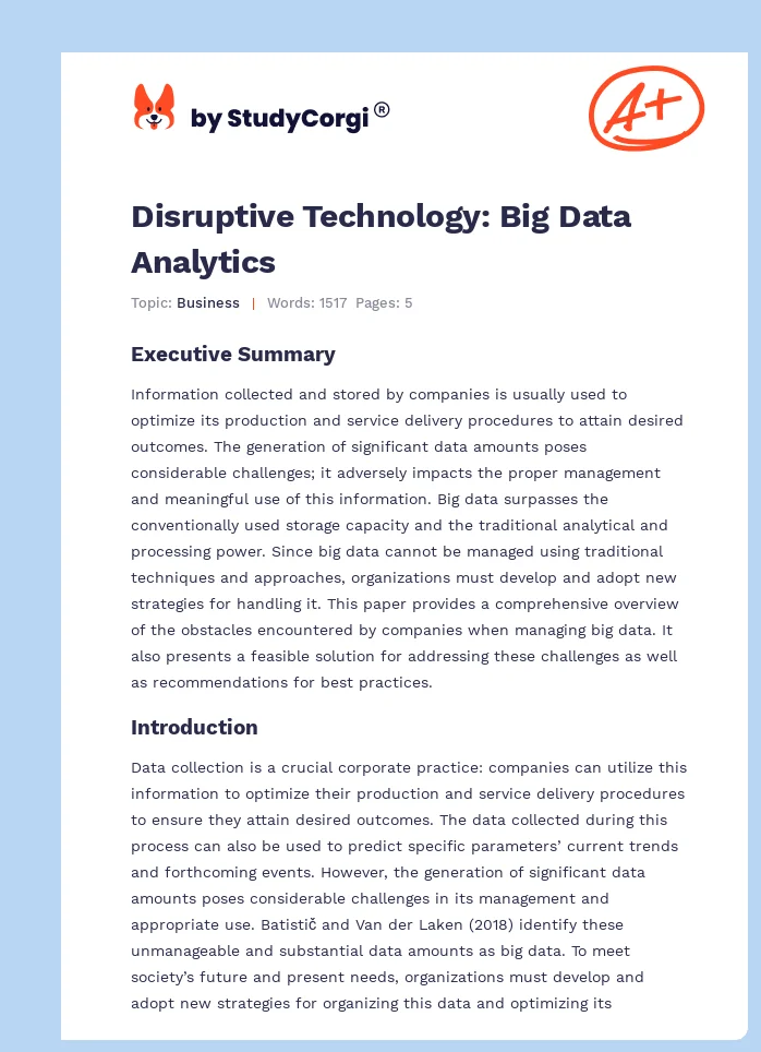 Disruptive Technology: Big Data Analytics. Page 1