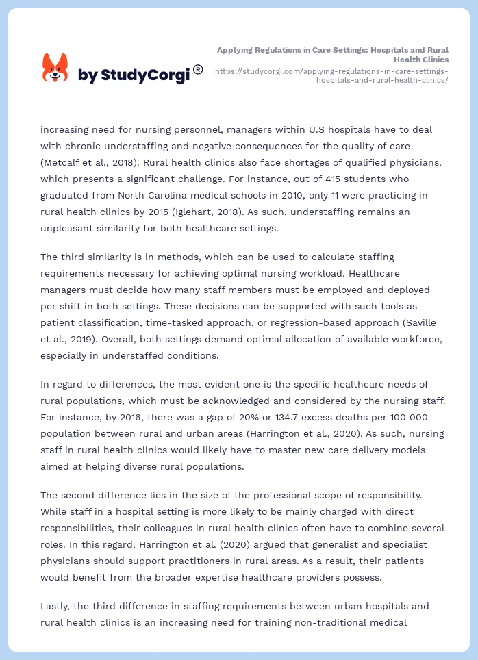 Applying Regulations in Care Settings: Hospitals and Rural Health Clinics. Page 2