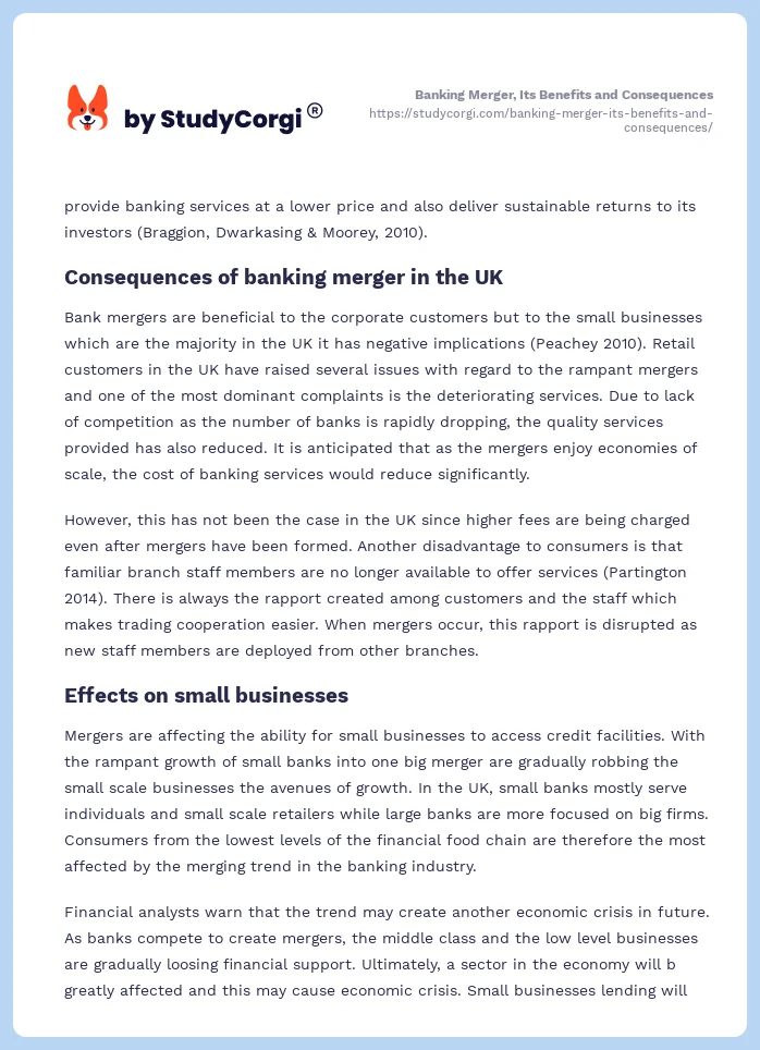 Banking Merger, Its Benefits and Consequences. Page 2