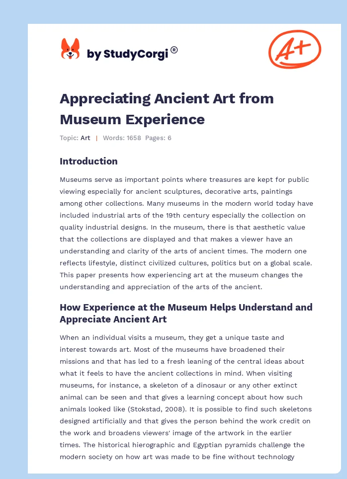 Appreciating Ancient Art from Museum Experience. Page 1