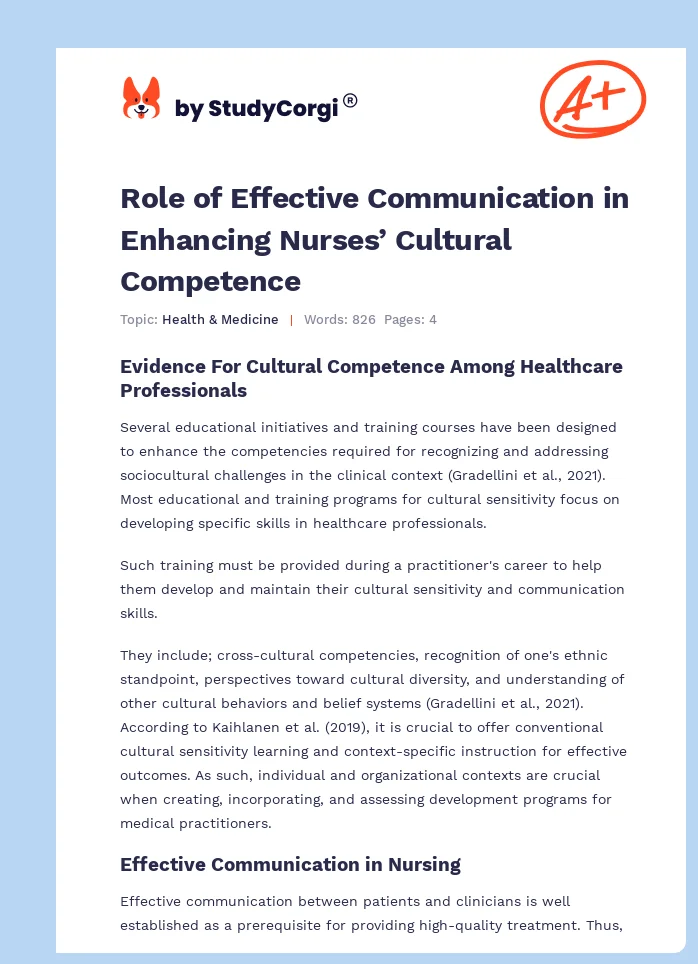 Role of Effective Communication in Enhancing Nurses’ Cultural Competence. Page 1
