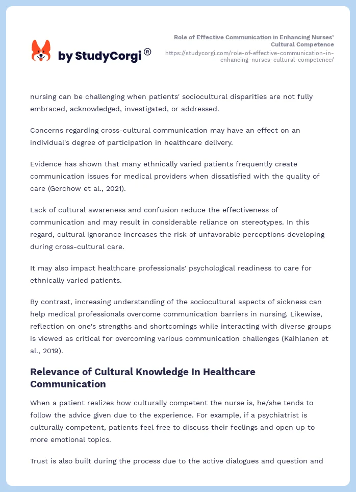 Role of Effective Communication in Enhancing Nurses’ Cultural Competence. Page 2