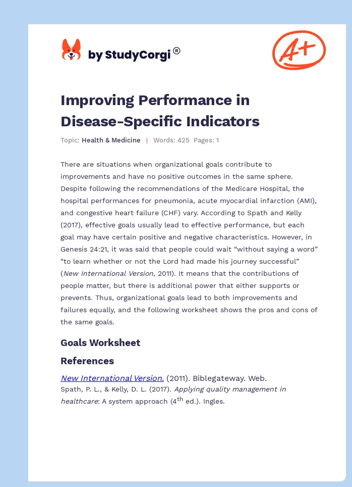 Improving Performance in Disease-Specific Indicators. Page 1