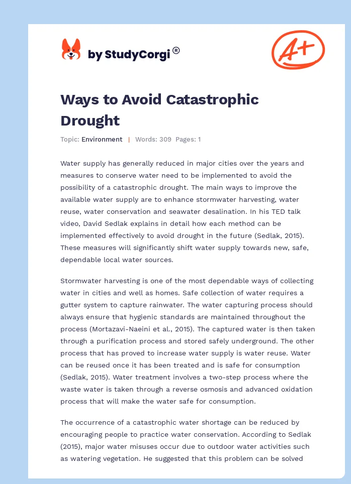 Ways to Avoid Catastrophic Drought. Page 1