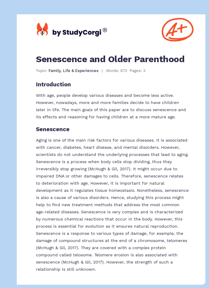 Senescence and Older Parenthood. Page 1