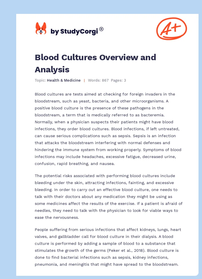Blood Cultures Overview and Analysis. Page 1