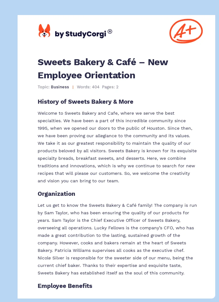 Sweets Bakery & Café – New Employee Orientation. Page 1