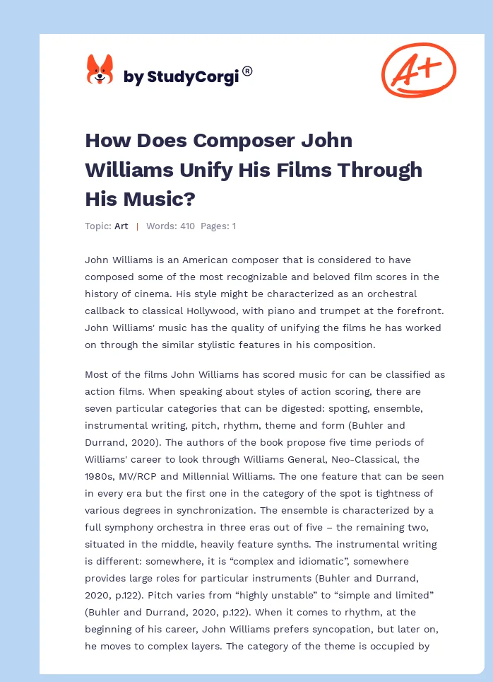 How Does Composer John Williams Unify His Films Through His Music?. Page 1