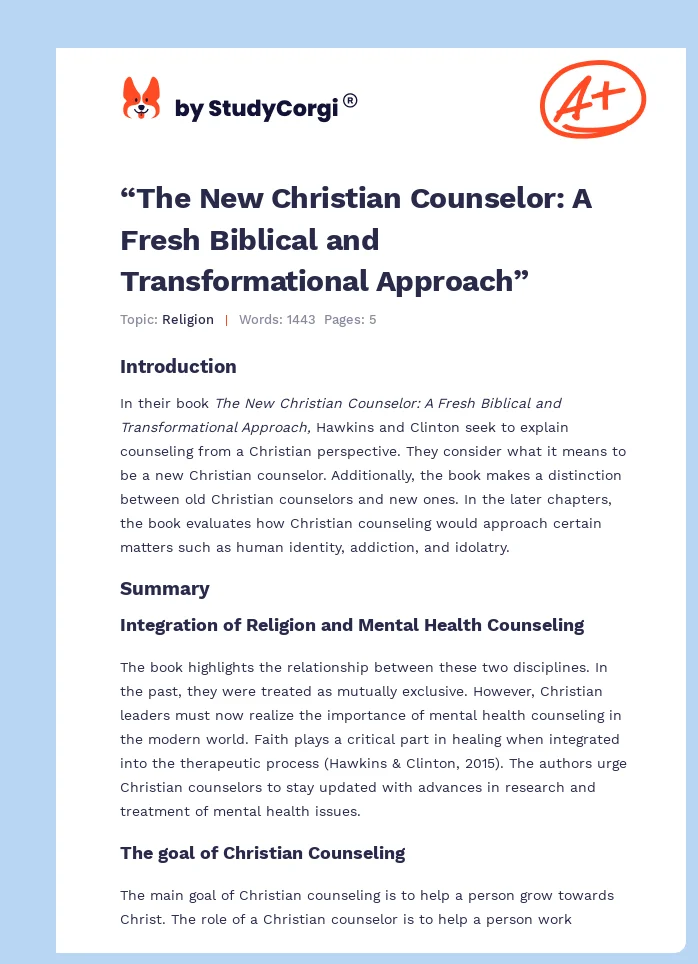 “The New Christian Counselor: A Fresh Biblical and Transformational Approach”. Page 1