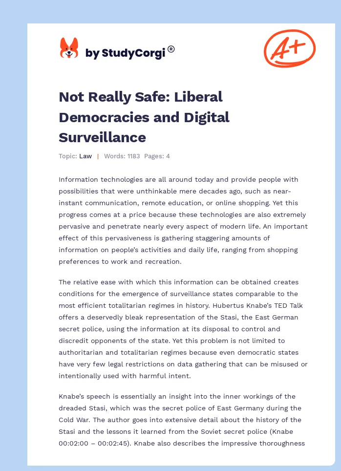 Not Really Safe: Liberal Democracies and Digital Surveillance. Page 1