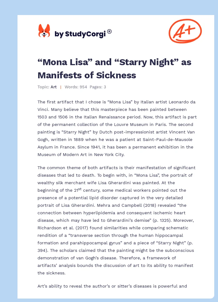 “Mona Lisa” and “Starry Night” as Manifests of Sickness. Page 1