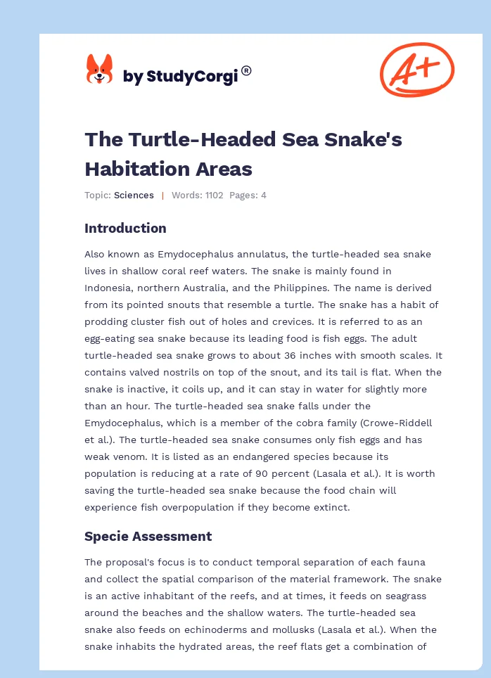 The Turtle-Headed Sea Snake's Habitation Areas. Page 1