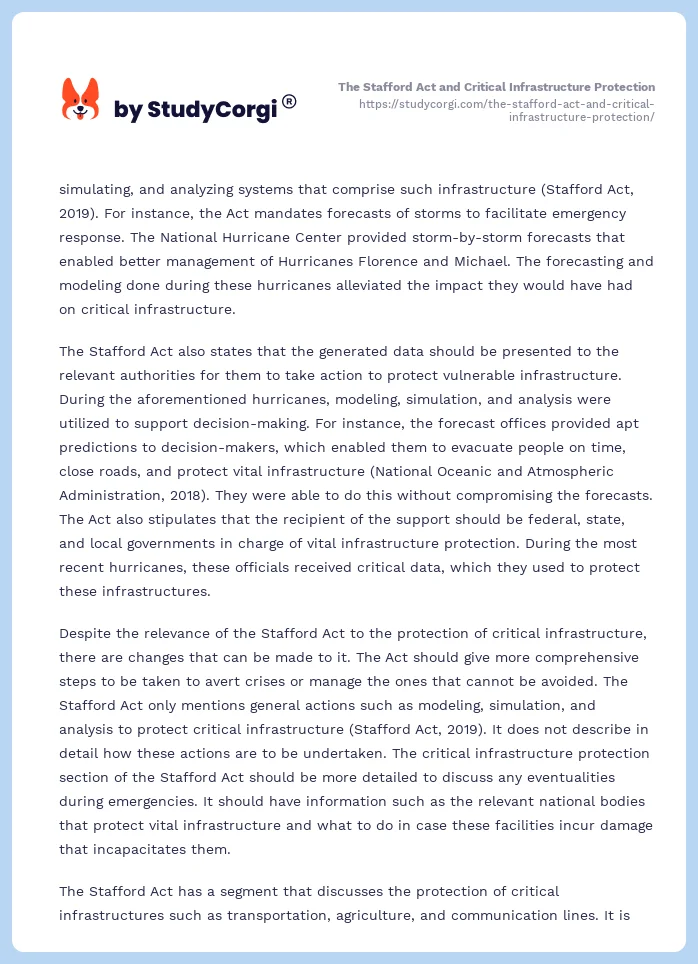 The Stafford Act and Critical Infrastructure Protection. Page 2