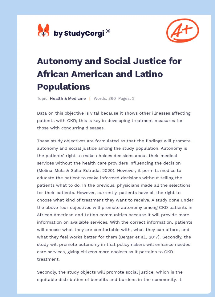 Autonomy and Social Justice for African American and Latino Populations. Page 1