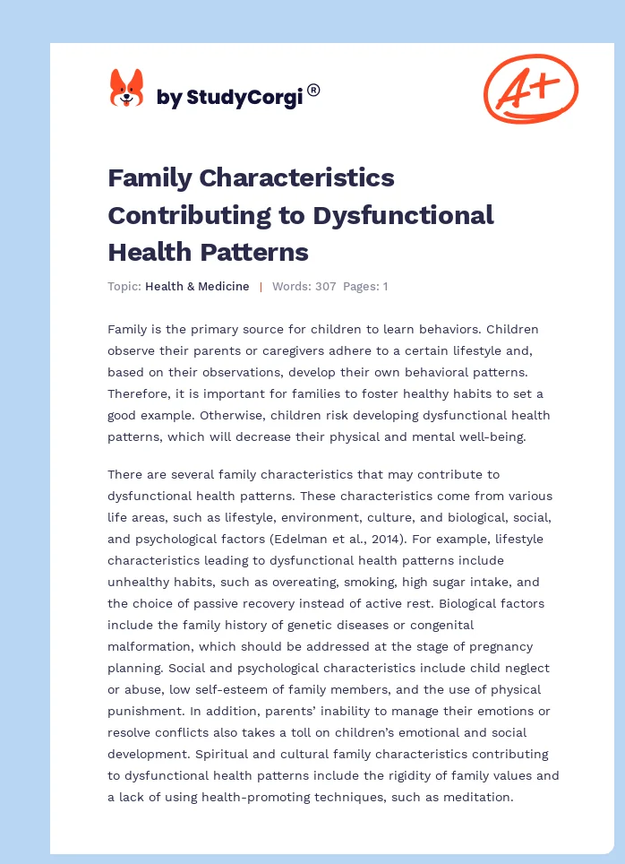 Family Characteristics Contributing to Dysfunctional Health Patterns. Page 1