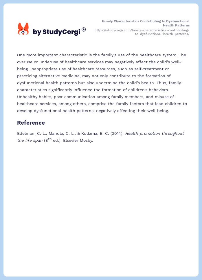 Family Characteristics Contributing to Dysfunctional Health Patterns. Page 2