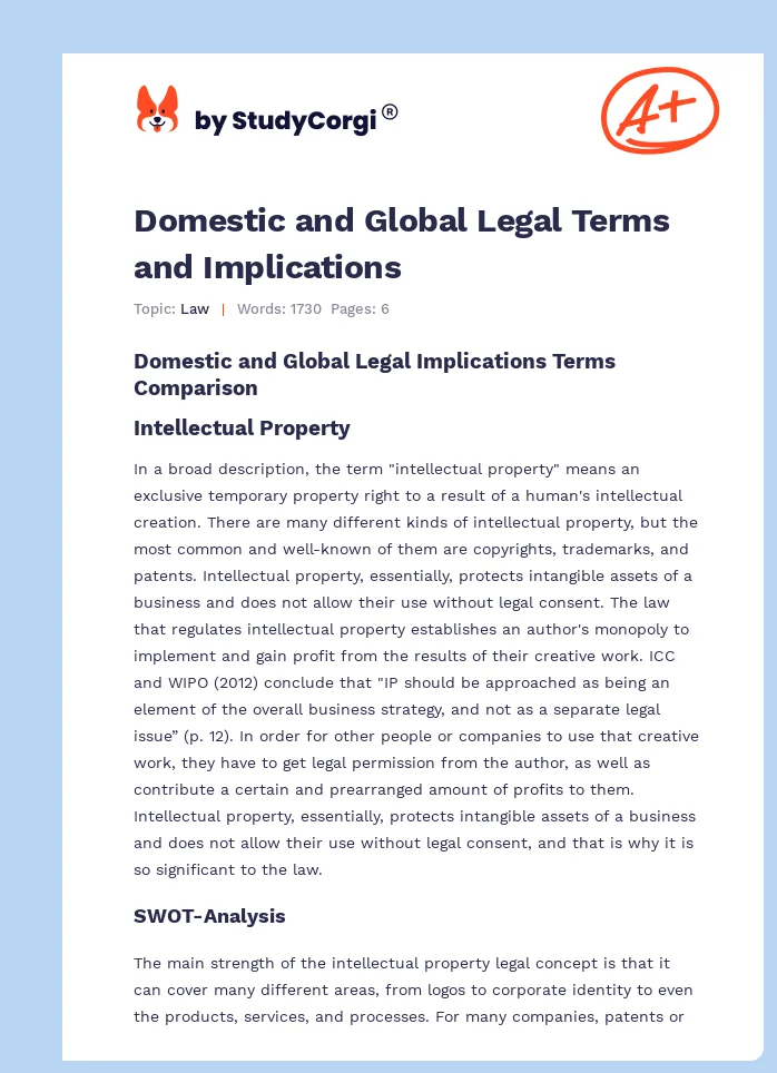 Domestic and Global Legal Terms and Implications. Page 1