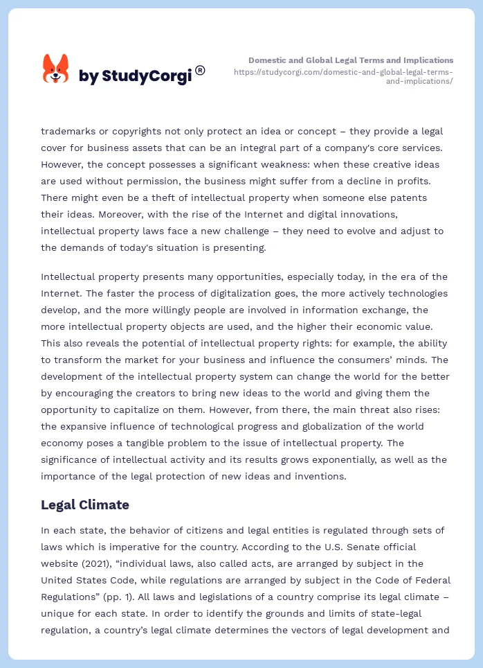 Domestic and Global Legal Terms and Implications. Page 2