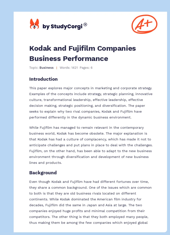 Kodak and Fujifilm Companies Business Performance. Page 1