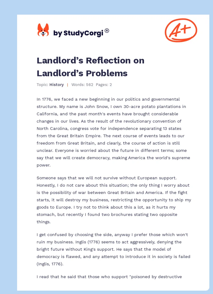 Landlord’s Reflection on Landlord’s Problems. Page 1