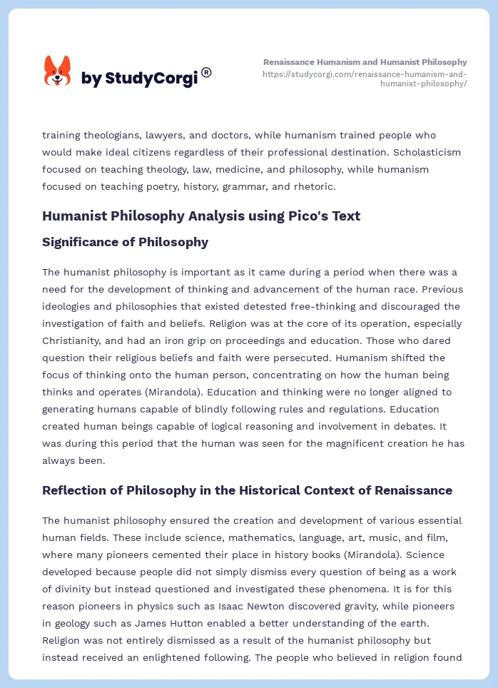 Renaissance Humanism and Humanist Philosophy. Page 2