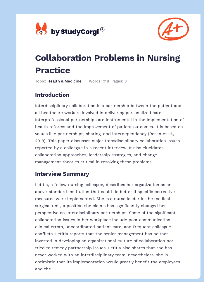 Collaboration Problems in Nursing Practice. Page 1