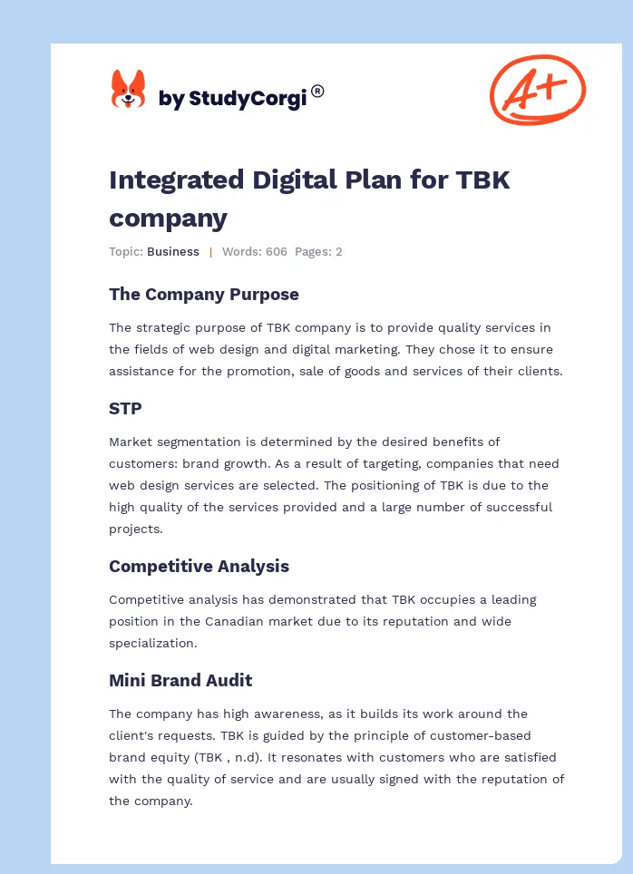 Integrated Digital Plan for TBK company. Page 1
