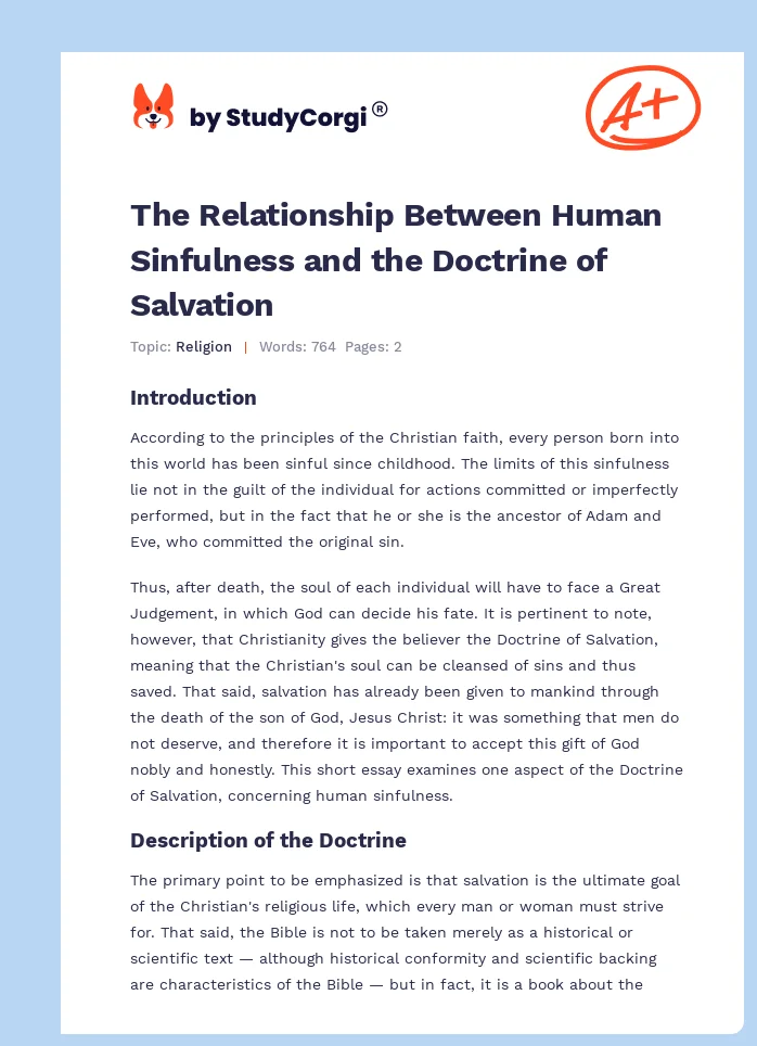 The Relationship Between Human Sinfulness and the Doctrine of Salvation. Page 1