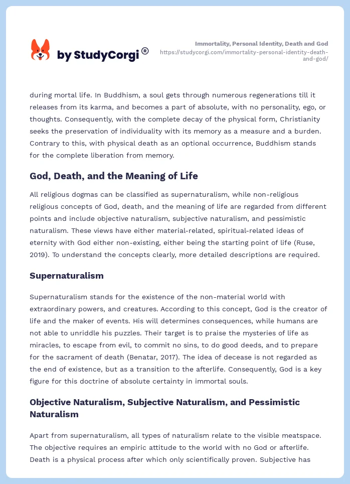 Immortality, Personal Identity, Death and God. Page 2