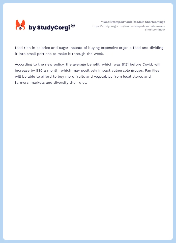 “Food Stamped” and Its Main Shortcomings. Page 2