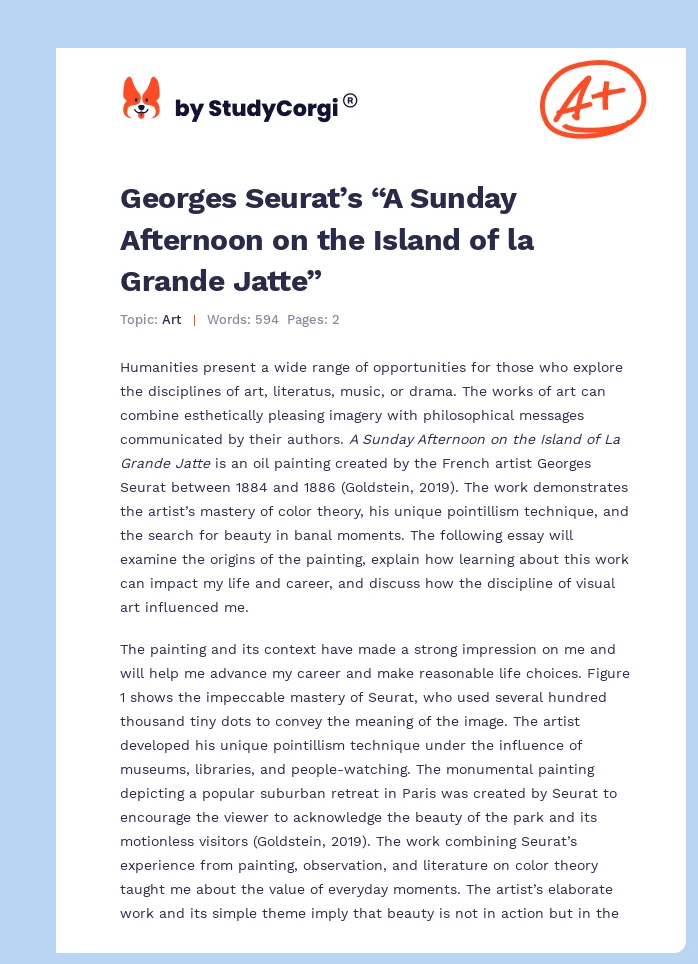 Georges Seurat’s “A Sunday Afternoon on the Island of la Grande Jatte”. Page 1