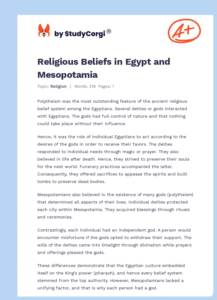 Religious Beliefs in Egypt and Mesopotamia. Page 1